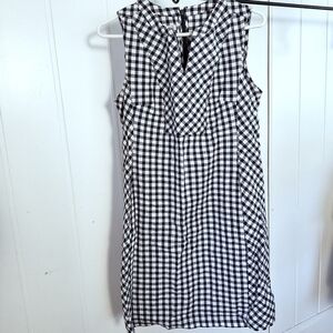 NWOT Talbots Navy Blue White Gingham Checkered Midi Dress Size 8p